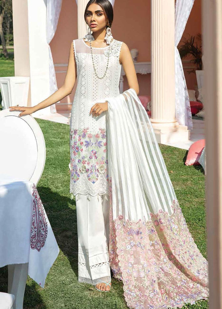 Nureh Embroidered Lawn Suits Unstitched 3 Piece NU21L 01 White Crimson - Luxury Collection
