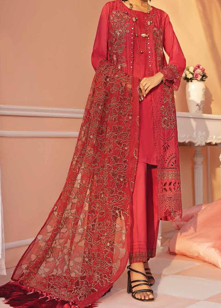 Nureh Embroidered Lawn Suits Unstitched 3 Piece NU21L 02 Ruby Lush - Luxury Collection