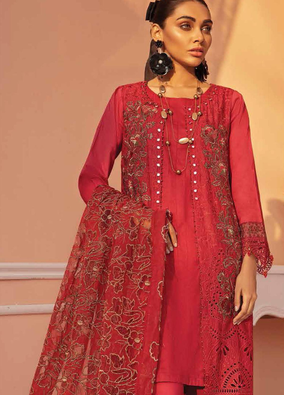 Nureh Embroidered Lawn Suits Unstitched 3 Piece NU21L 02 Ruby Lush - Luxury Collection