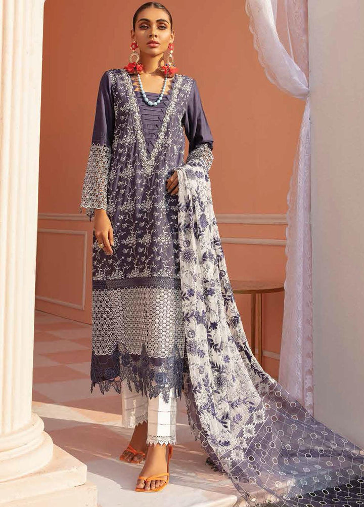 Nureh Embroidered Lawn Suits Unstitched 3 Piece NU21L 03 Zinnia - Luxury Collection