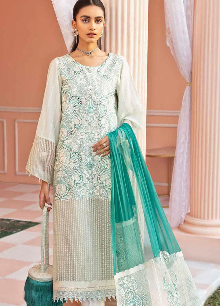 Nureh Embroidered Lawn Suits Unstitched 3 Piece NU21L 06 Rose Water - Luxury Collection