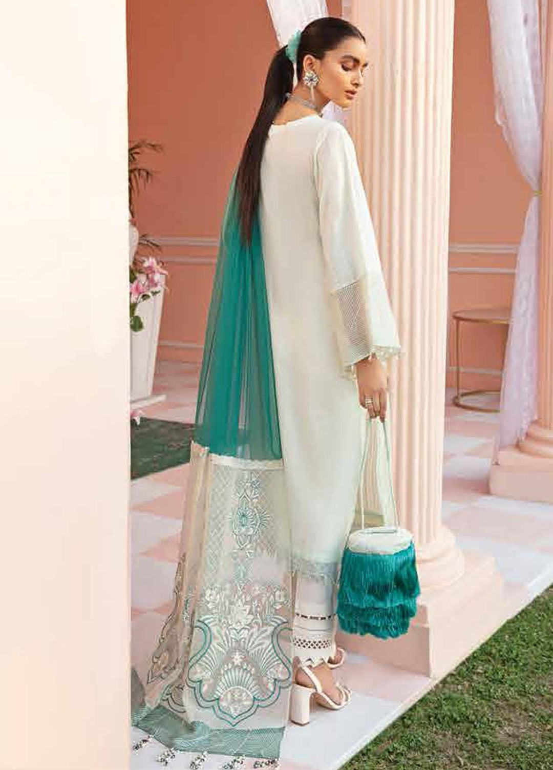 Nureh Embroidered Lawn Suits Unstitched 3 Piece NU21L 06 Rose Water - Luxury Collection