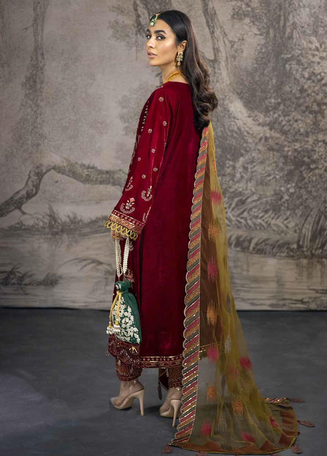 Maya By Nureh Embroidered Velvet Suits Unstitched 3 Piece NU21MV NV-12 Rose Love - Winter Collection