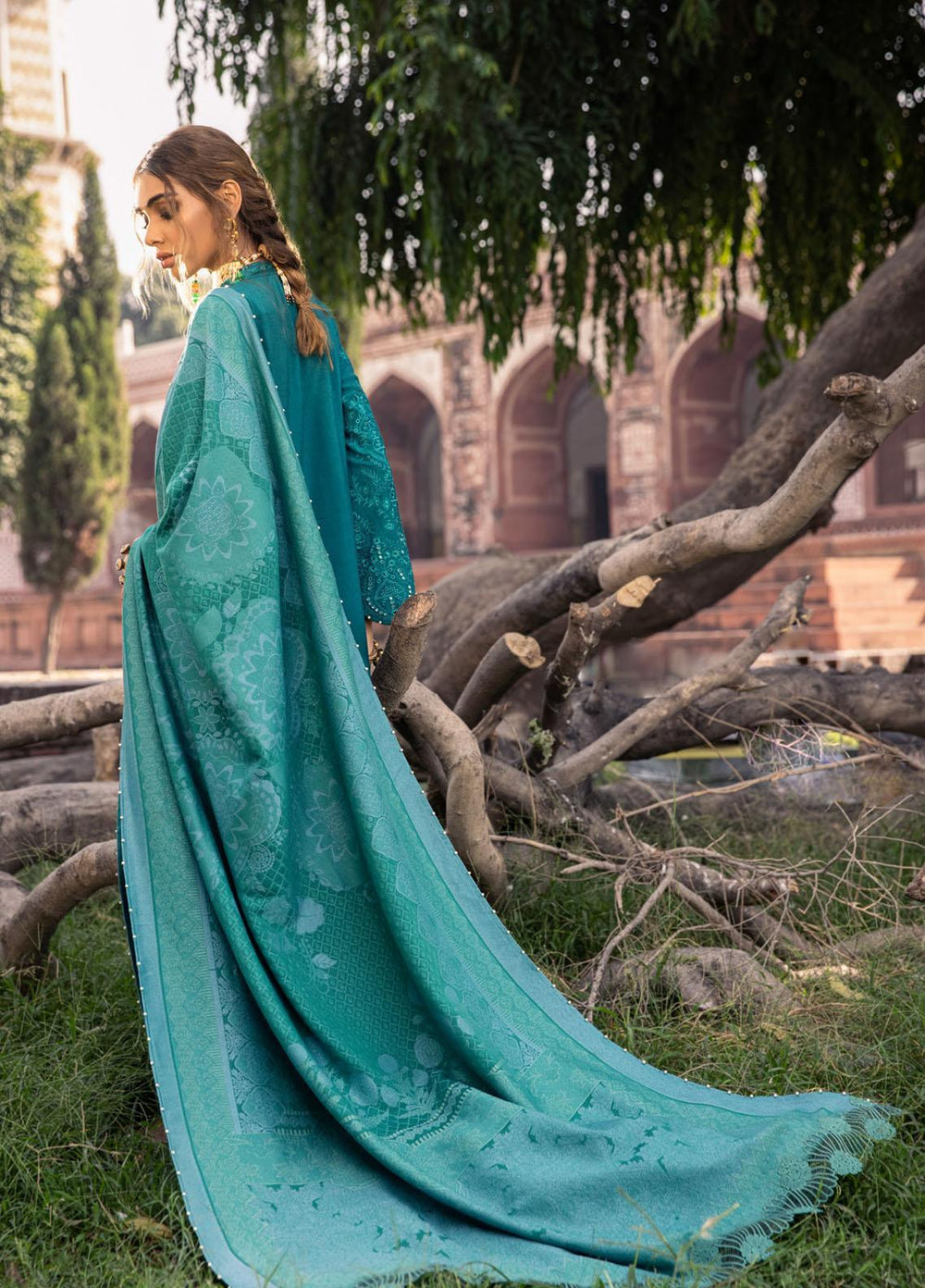 Nureh Embroidered Leather Peach Suits Unstitched 3 Piece NU21LP NE-10 NAWABI - Winter Collection