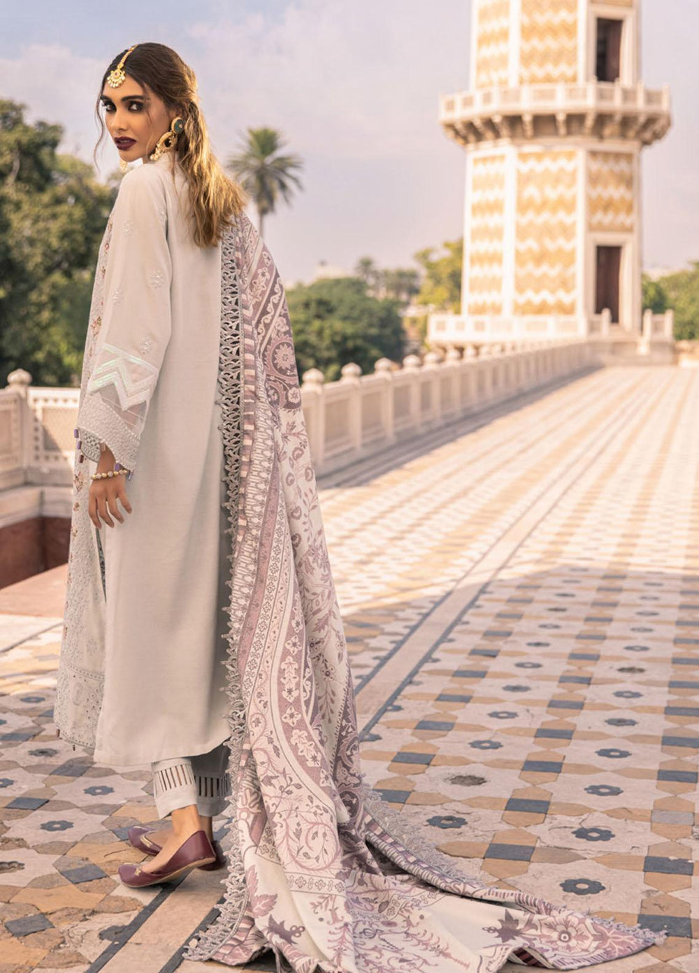 Nureh Embroidered Leather Peach Suits Unstitched 3 Piece NU21LP NE-16 ZAIVAR - Winter Collection