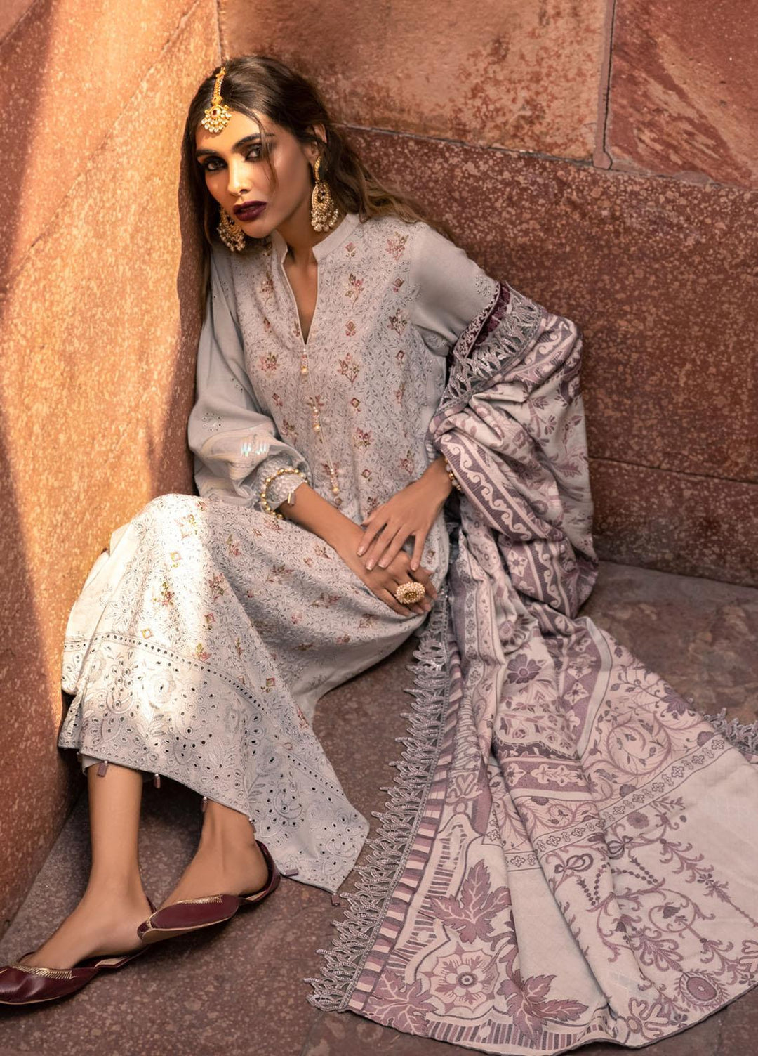 Nureh Embroidered Leather Peach Suits Unstitched 3 Piece NU21LP NE-16 ZAIVAR - Winter Collection