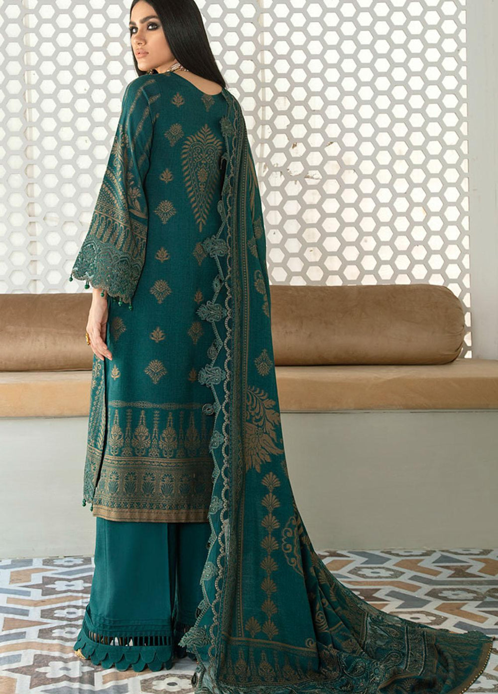 Nureh Embroidered Leather Peach Suits Unstitched 3 Piece NU21EJ NJ-17 Emperial - Winter Collection