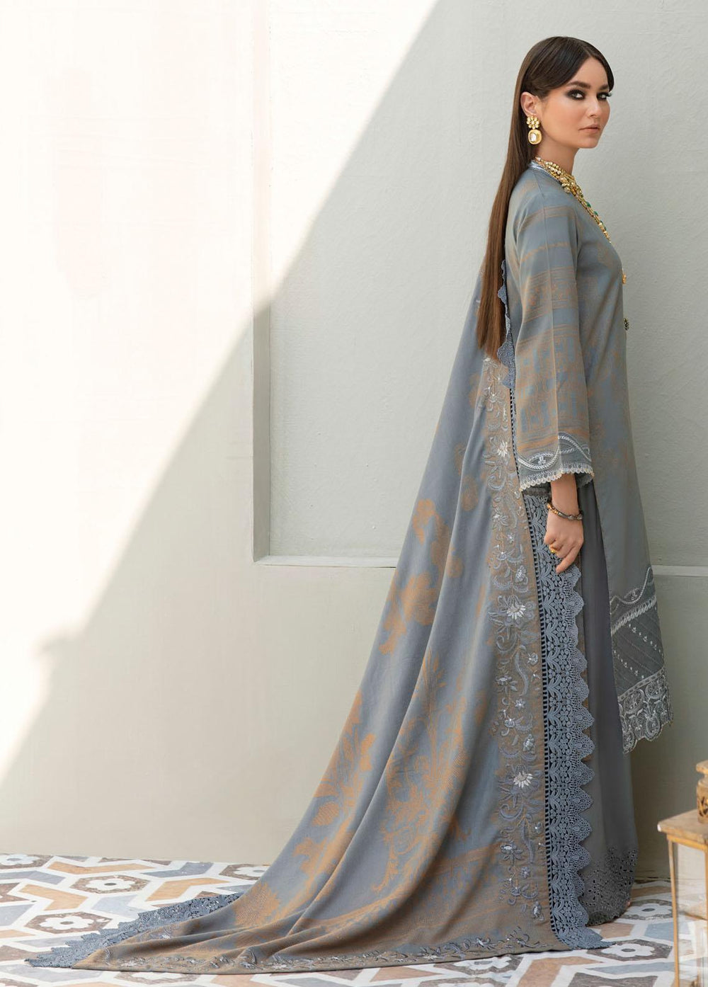 Nureh Embroidered Leather Peach Suits Unstitched 3 Piece NU21EJ NJ-20 Garden Melody - Winter Collection