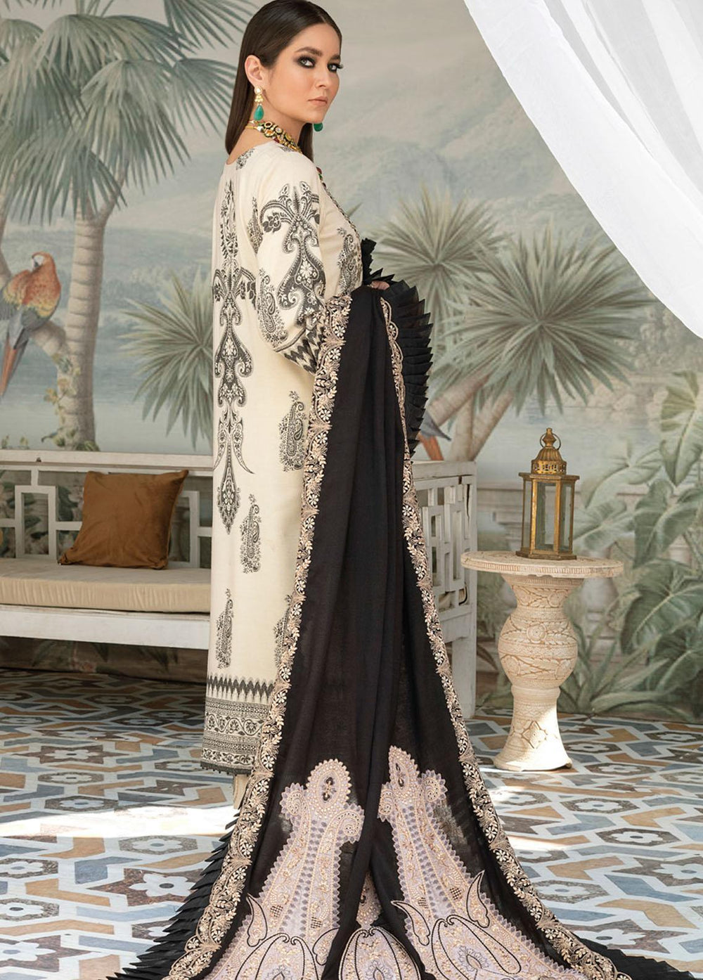 Nureh Embroidered Leather Peach Suits Unstitched 3 Piece NU21EJ NJ-23 Majestic Charm - Winter Collection