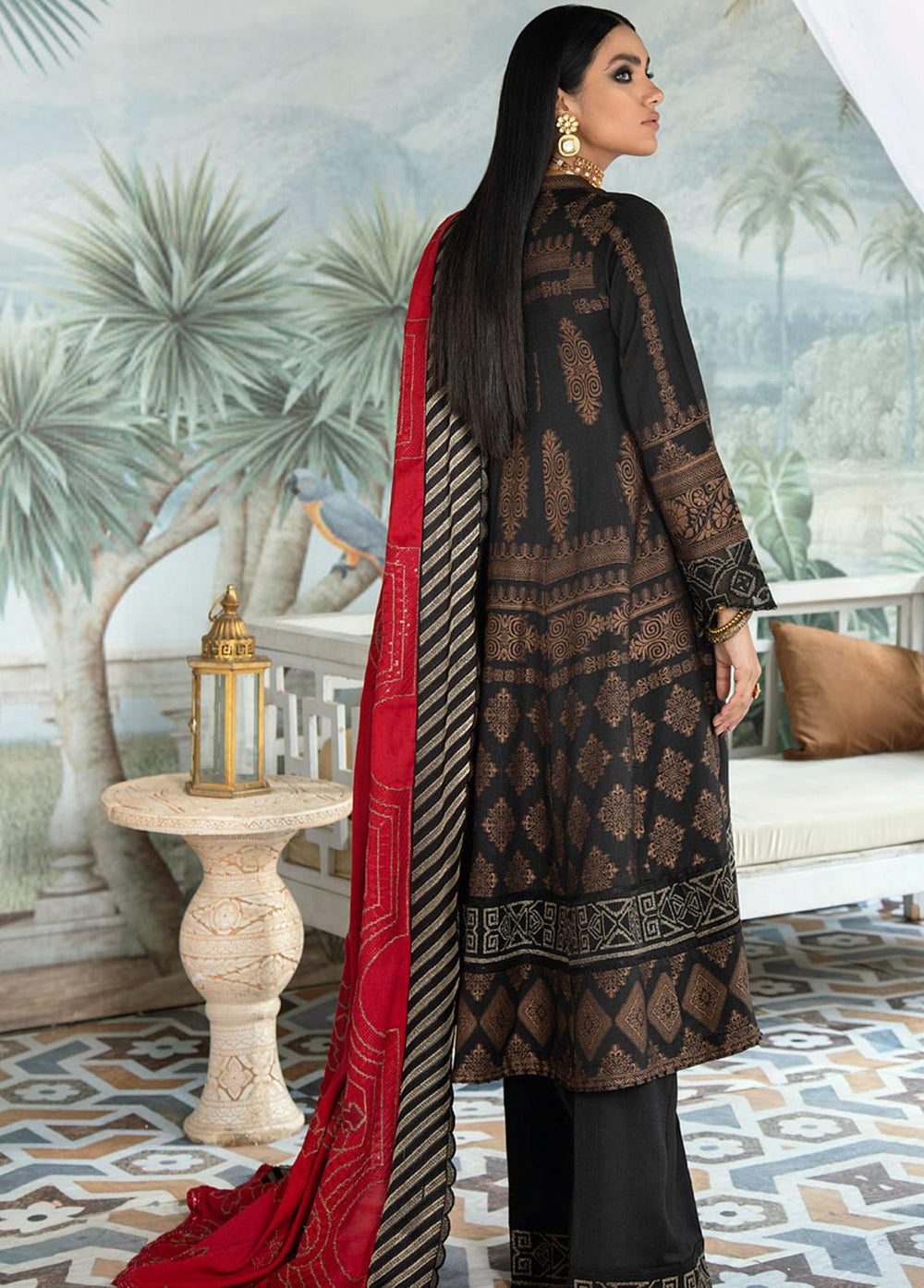 Nureh Embroidered Leather Peach Suits Unstitched 3 Piece NU21EJ NJ-24 Larkspur - Winter Collection