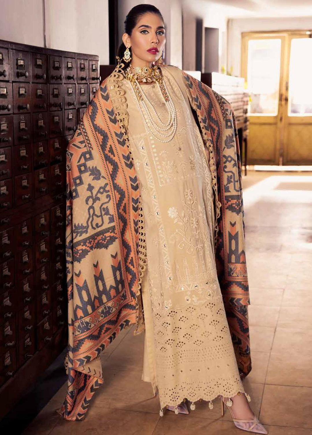 Nureh Embroidered Leather Peach Suits Unstitched 3 Piece NU22LP NEP-04 - Winter Collection
