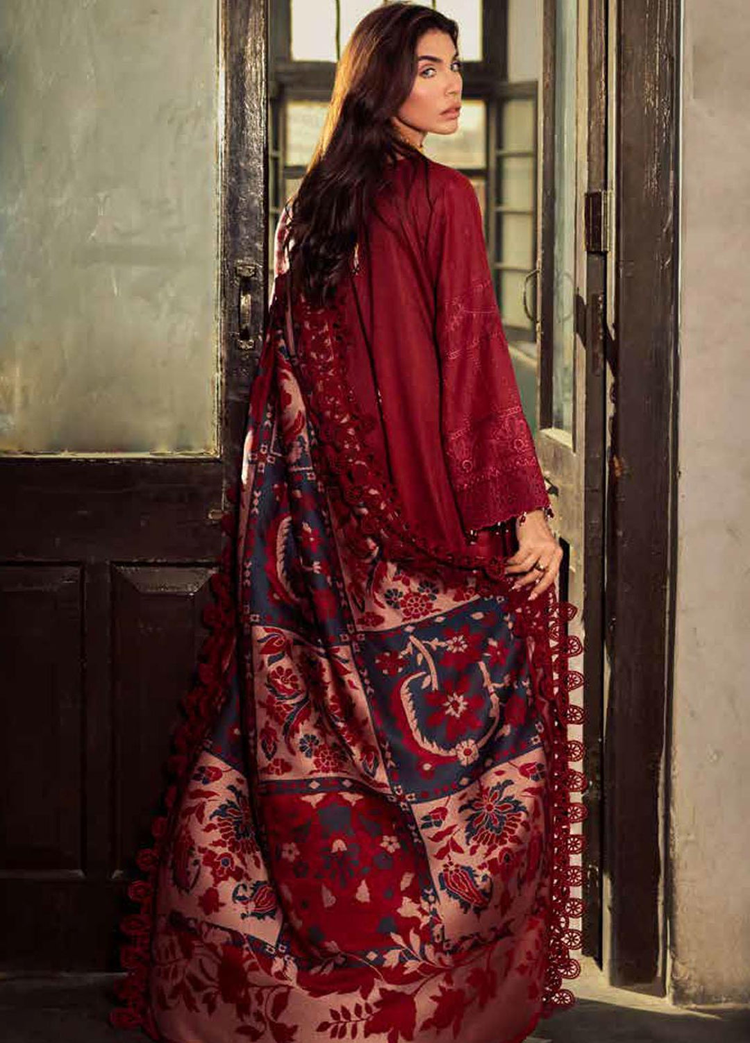 Nureh Embroidered Leather Peach Suits Unstitched 3 Piece NU22LP NEP-06 - Winter Collection