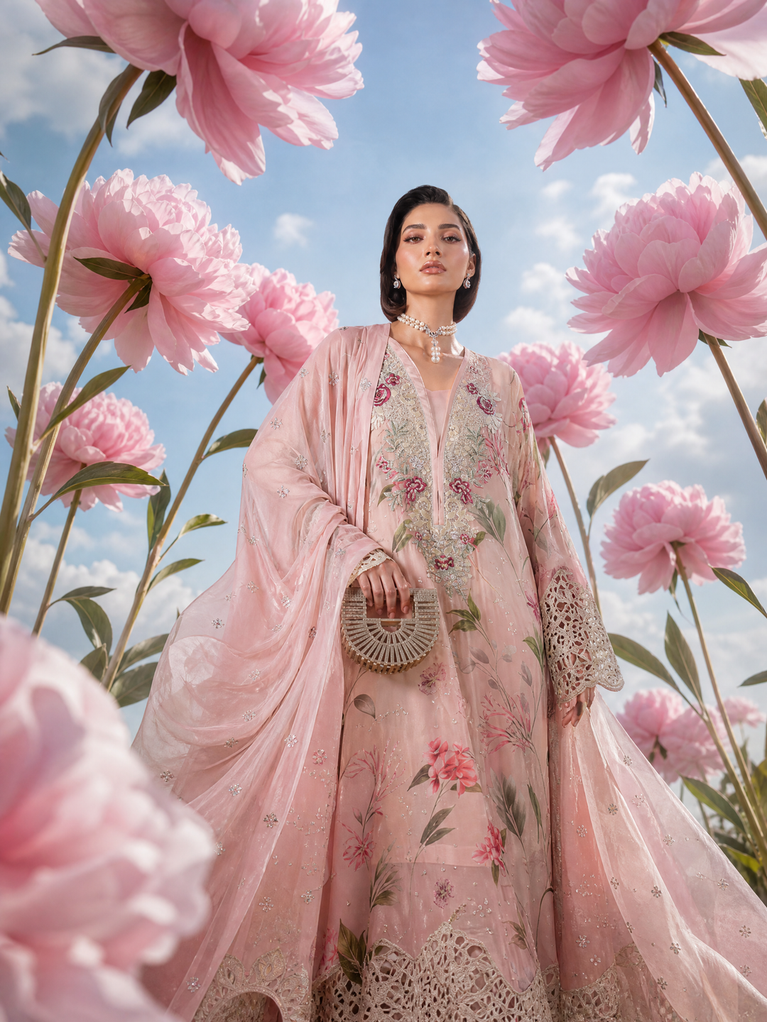 Amaya by Nureh Unstitched Embroidered Chiffon 4 Piece Suit NU26UCA AM-38 - Festive Collection