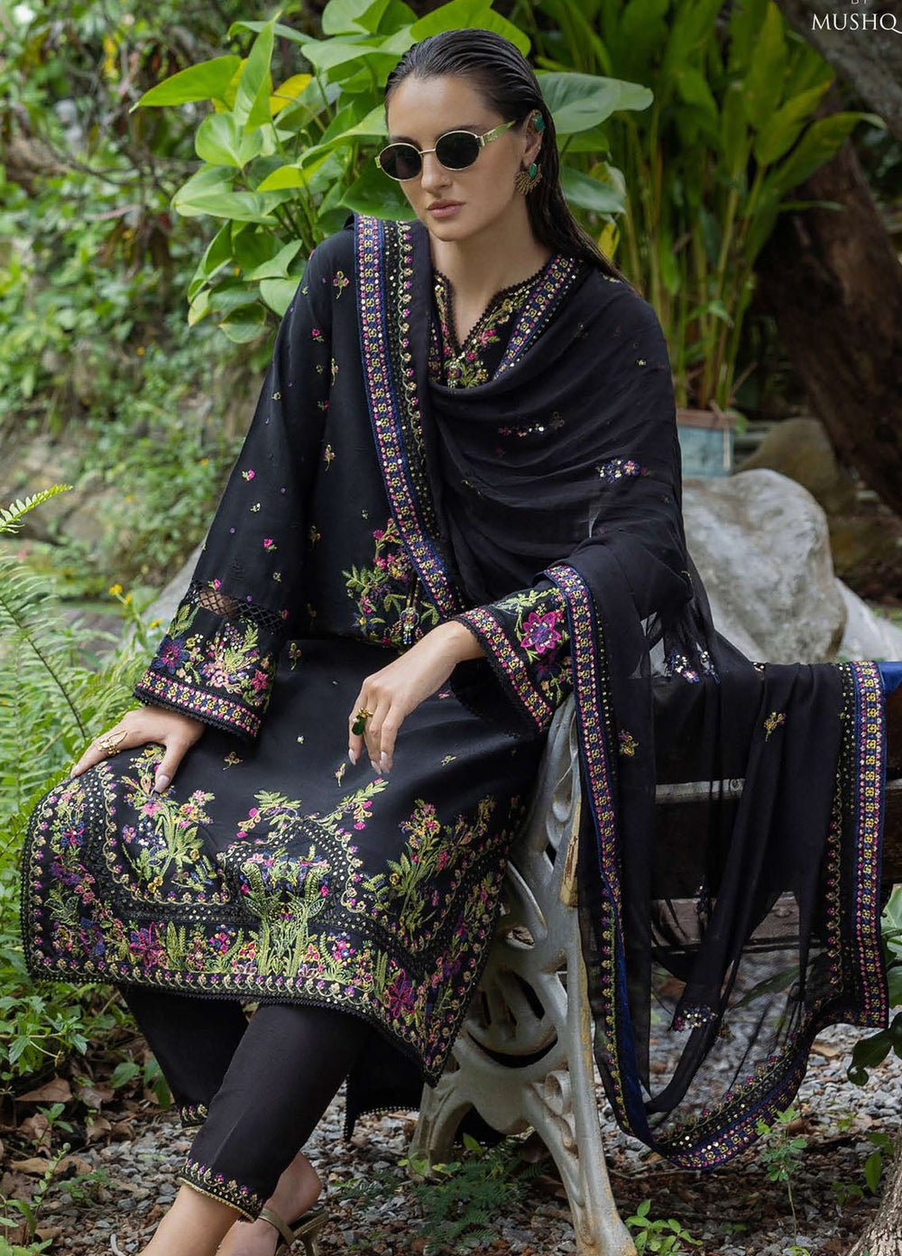 Nuvera by Mushq Hemline Embroidered Raw Silk Suits Unstitched 3 Piece MQ25NF D-08 Oynxa - Festive Collection