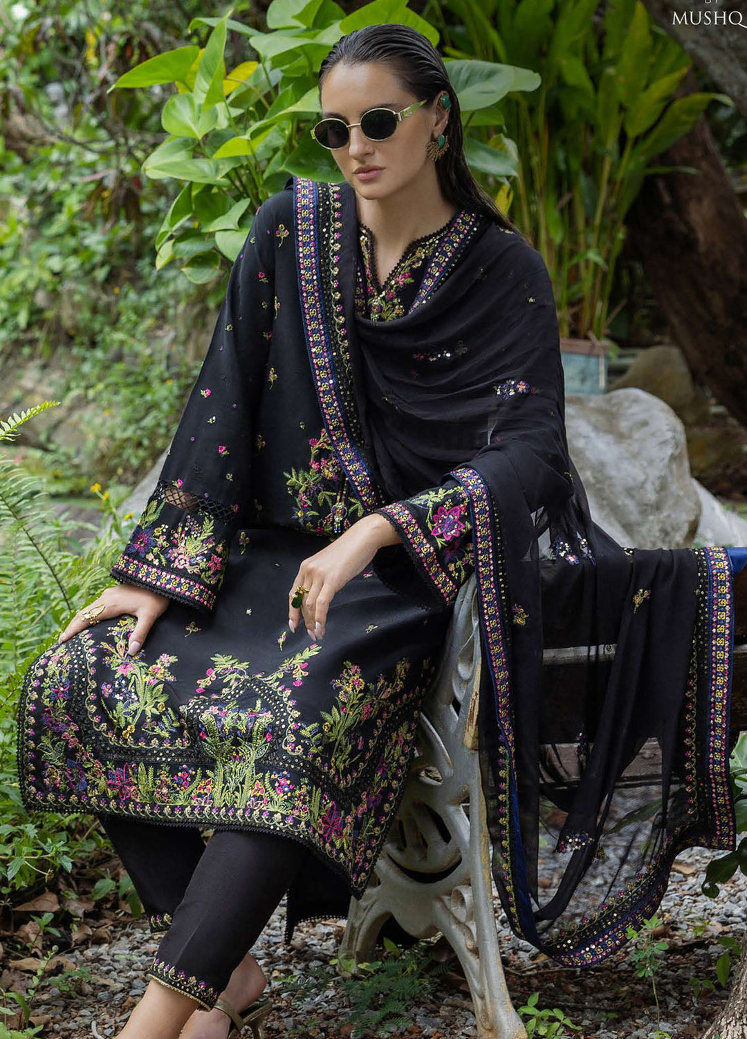 Nuvera by Mushq Hemline Embroidered Raw Silk Suits Unstitched 3 Piece MQ25NF D-08 Oynxa - Festive Collection