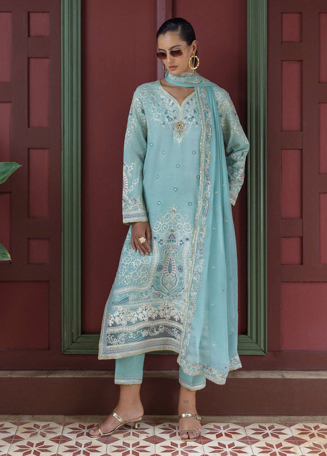 Nuvera by Mushq Hemline Embroidered Raw Silk Suits Unstitched 3 Piece MQ25NF D-05 Freyelle - Festive Collection