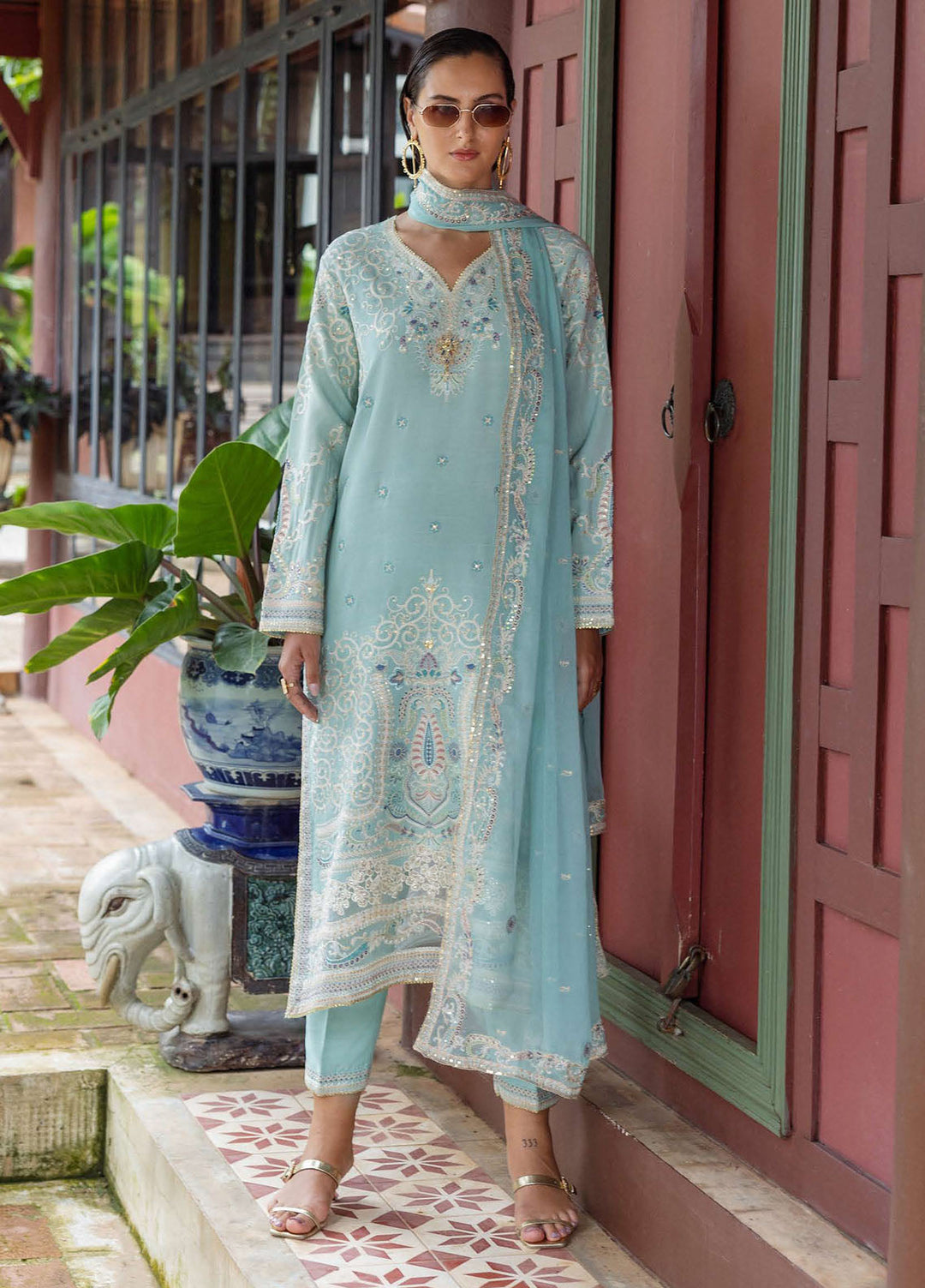 Nuvera by Mushq Hemline Embroidered Raw Silk Suits Unstitched 3 Piece MQ25NF D-05 Freyelle - Festive Collection