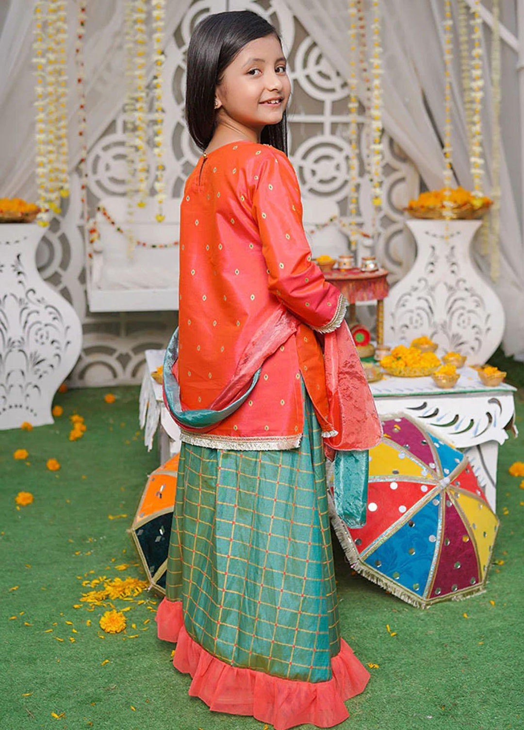 Ochre Cotton Silk Fancy 3 Piece for Girls -  OFW 532