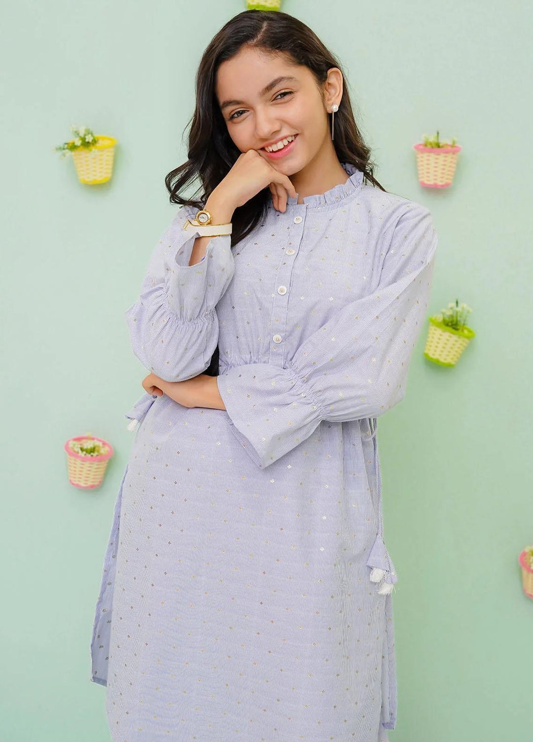 Ochre Chambray Western 2 Piece Suit for Girls -  OFW-SC-05