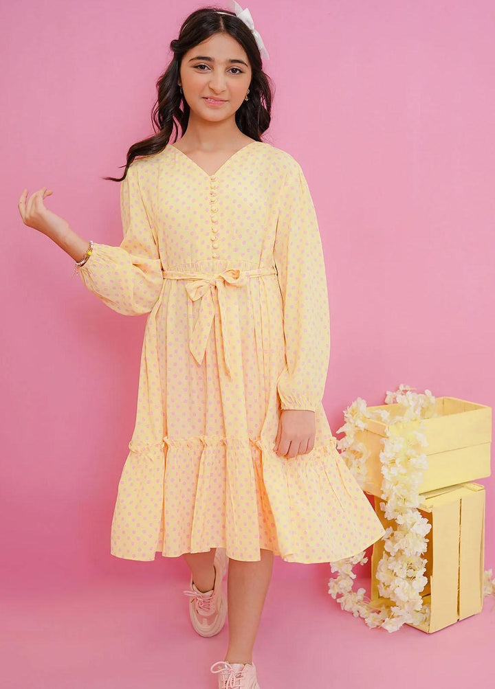 Ochre Crepe Western Dress for Girls -  OWT-609