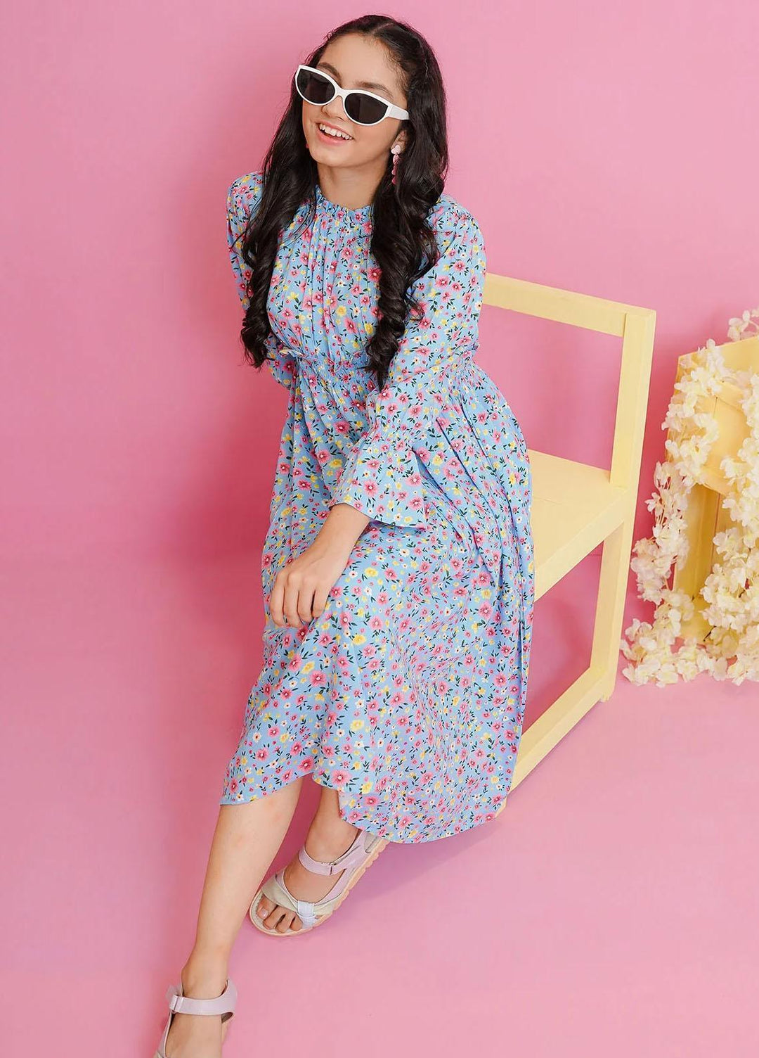 Ochre Linen Western Dress for Girls -  OWT-611