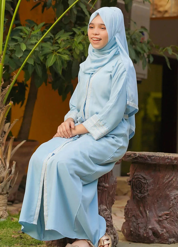 Ochre  Embroidered Wool Peach Abaya with Scarf ABA-06