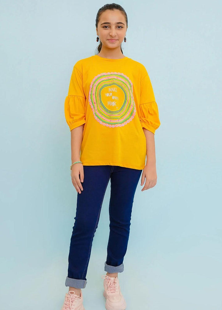 Ochre Jersey Fancy T-Shirts for Girls -  OGK-285
