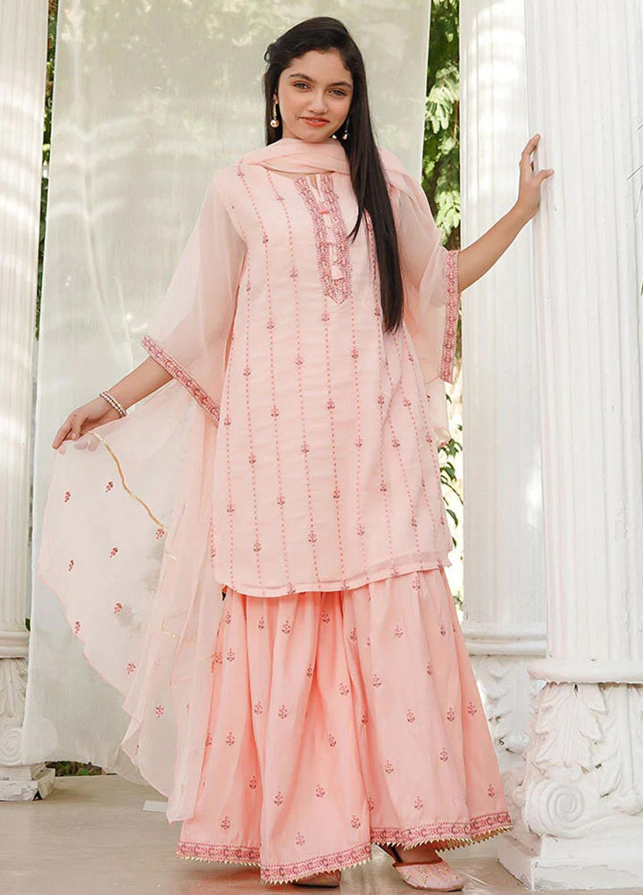 Ochre Chiffon Fancy 3 Piece Suit for Girls -  OFW-EM-03