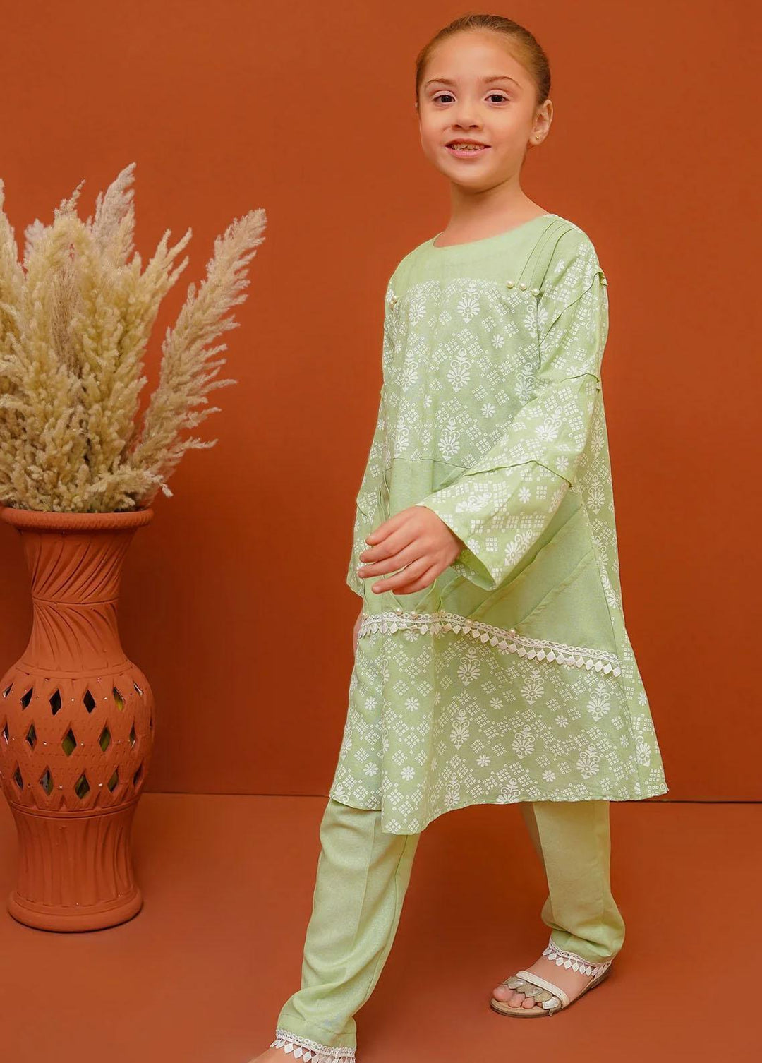 Ochre Cotton Printed Co-ords for Girls -  OFW-COR-75