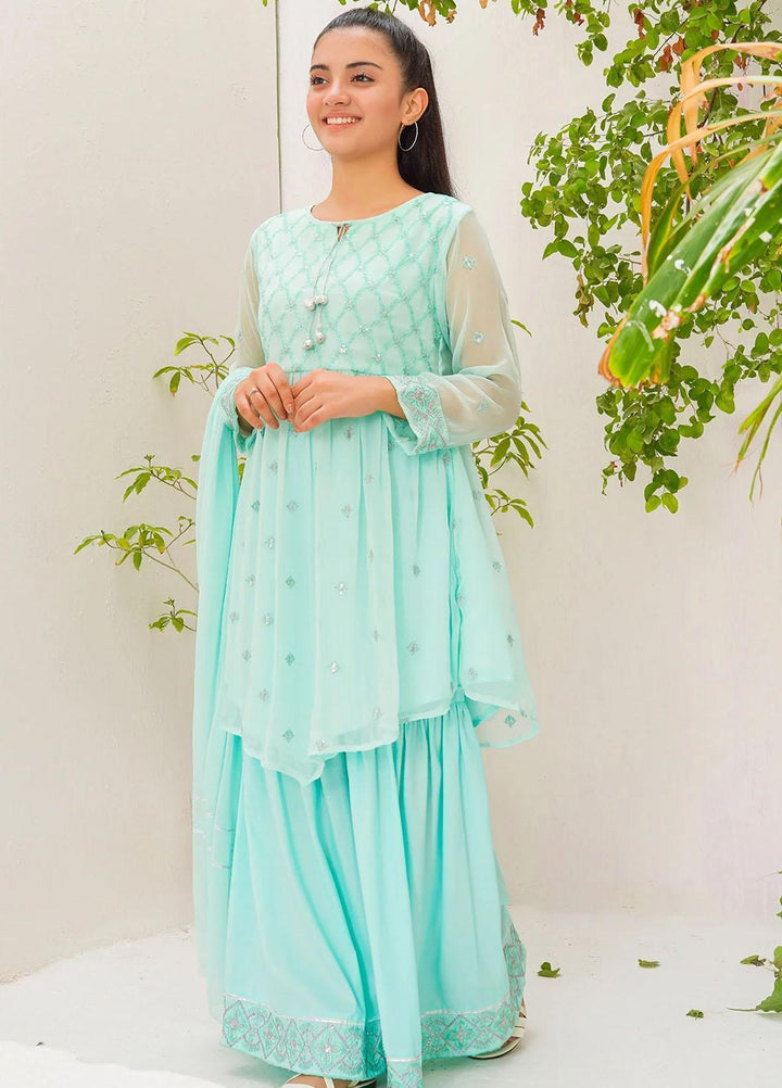 Ochre Chiffon Embroidered 3 Piece Suit for Girls -  OFW-EM-13