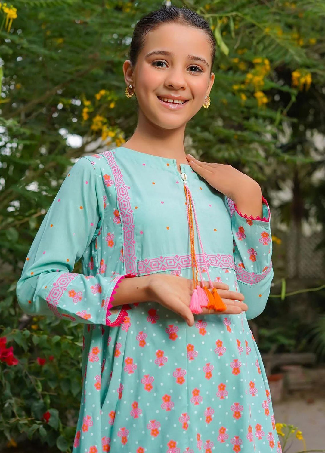 Ochre Cotton Printed 2 Piece Suit for Girls -  OFW-LD-01