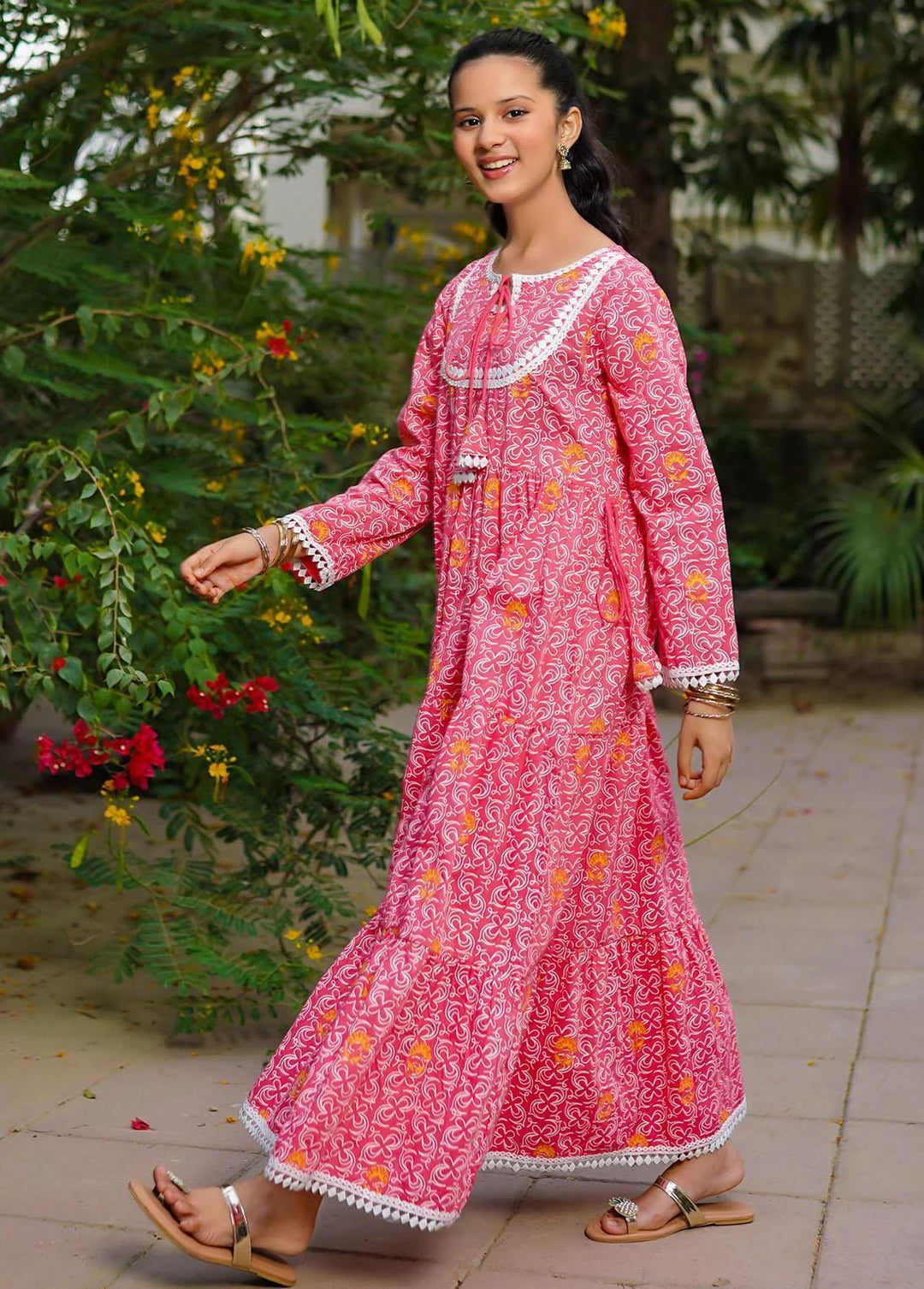 Ochre Cotton Printed 2 Piece Suit for Girls -  OFW-LD-02