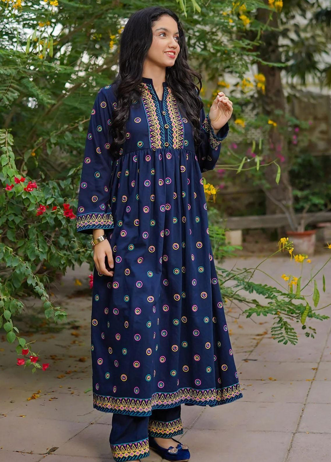Ochre Cotton Printed 2 Piece Suit for Girls -  OFW-LD-03