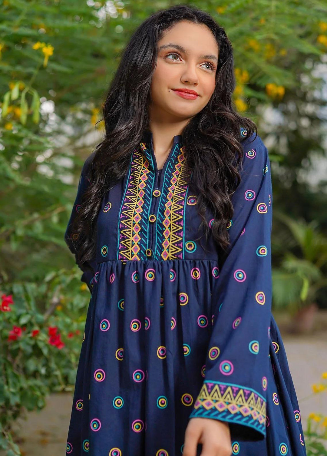 Ochre Cotton Printed 2 Piece Suit for Girls -  OFW-LD-03