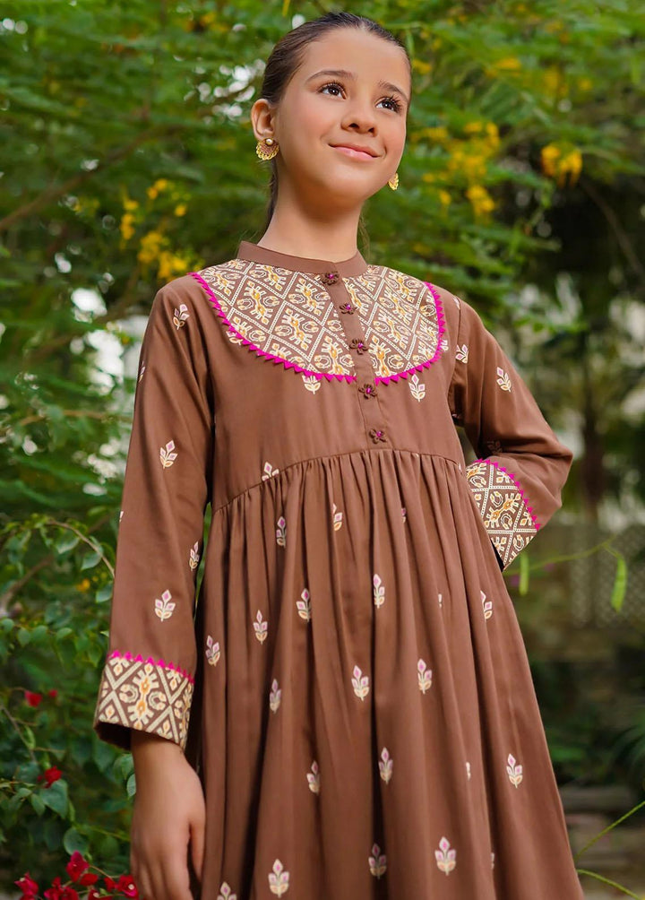 Ochre Cotton Printed 2 Piece Suit for Girls -  OFW-LD-04