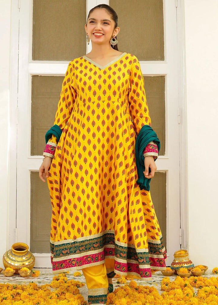 Ochre Charmeuse Printed 3 Piece Suit for Girls -  OFW-MHD-04