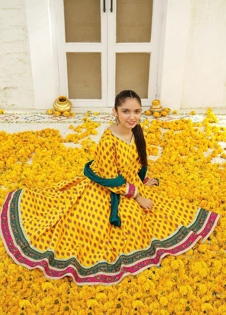 Ochre Charmeuse Printed 3 Piece Suit for Girls -  OFW-MHD-04