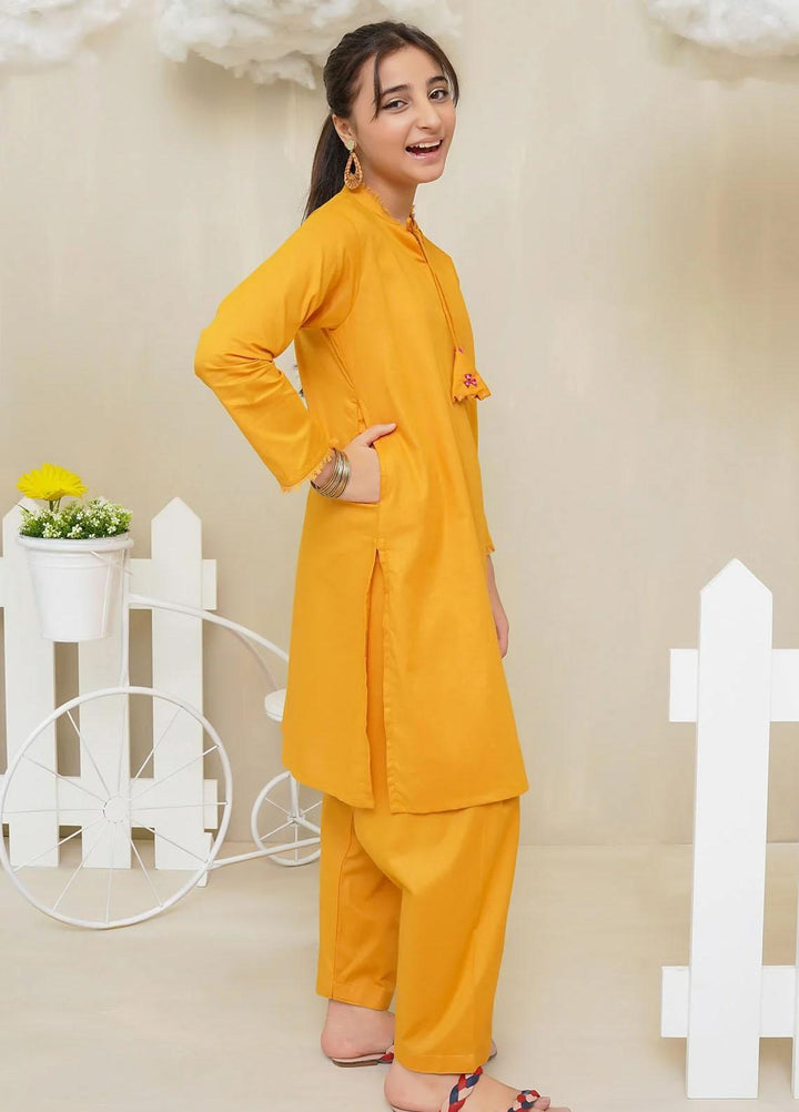 Ochre Cotton Western 3 Piece Suit for Girls -  OFW-SC-15