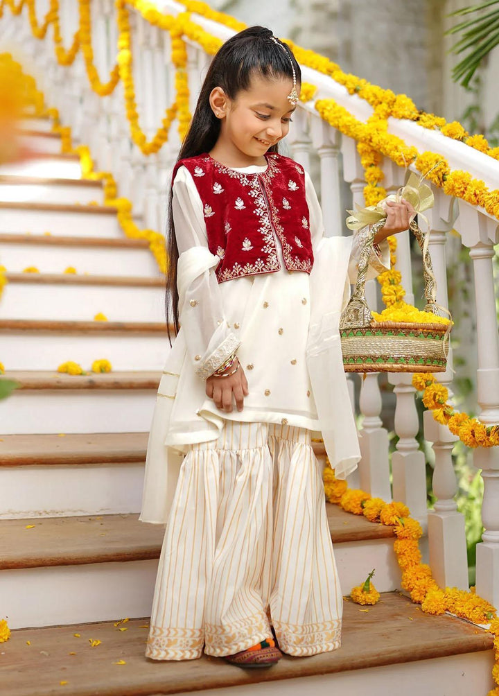 Ochre Chiffon Embroidered 3 Piece Suit for Girls -  OFW-SHD-01