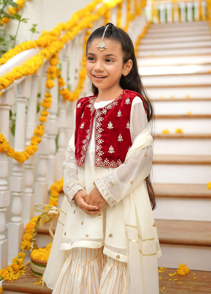 Ochre Chiffon Embroidered 3 Piece Suit for Girls -  OFW-SHD-01