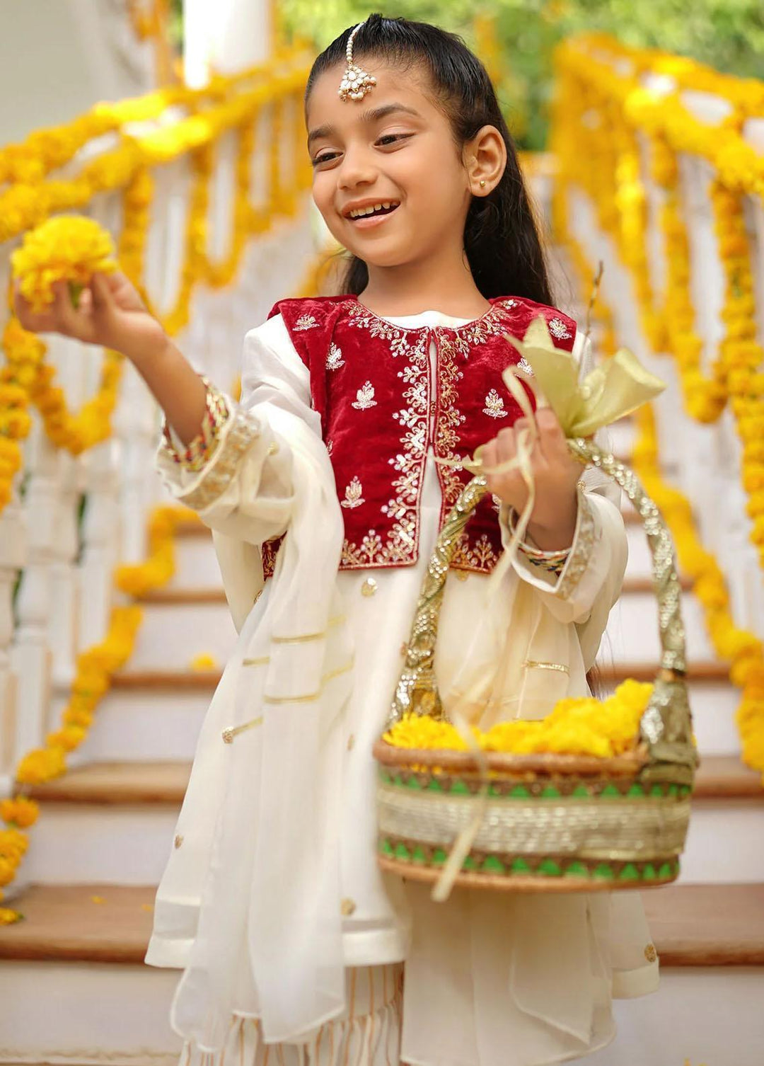 Ochre Chiffon Embroidered 3 Piece Suit for Girls -  OFW-SHD-01