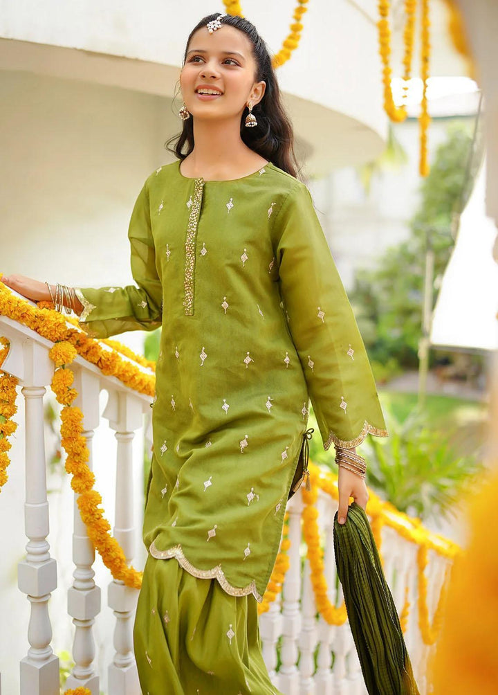 Ochre Cotton Embroidered 3 Piece Suit for Girls -  OFW-SHD-03