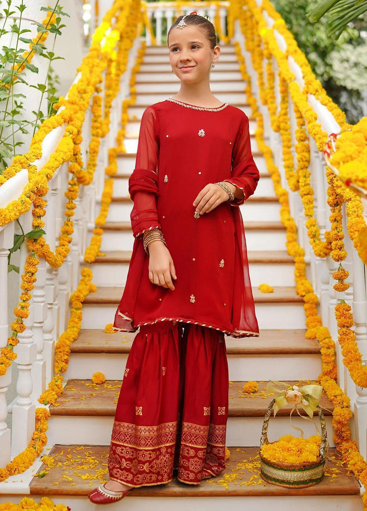Ochre Chiffon Eastern 3 Piece Suit for Girls -  OFW-SHD-04
