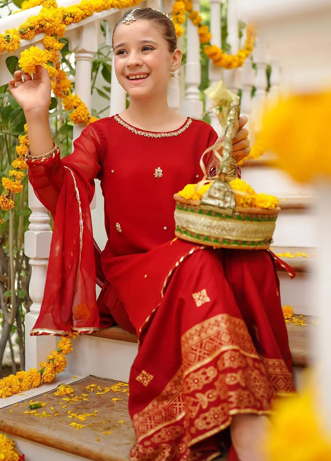 Ochre Chiffon Eastern 3 Piece Suit for Girls -  OFW-SHD-04