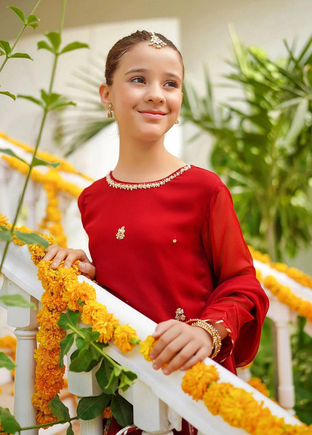 Ochre Chiffon Eastern 3 Piece Suit for Girls -  OFW-SHD-04