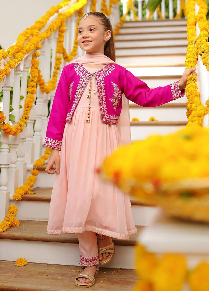 Ochre Chiffon Embroidered 3 Piece Suit for Girls -  OFW-SHD-05