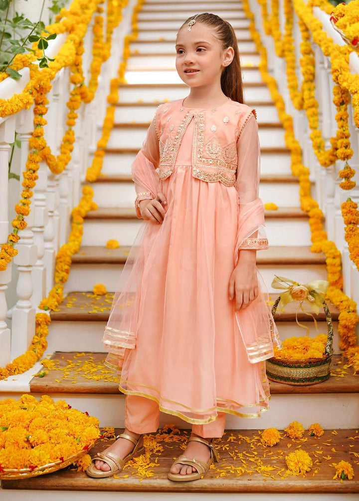 Ochre Net Embroidered 3 Piece Suit for Girls -  OFW-SHD-06