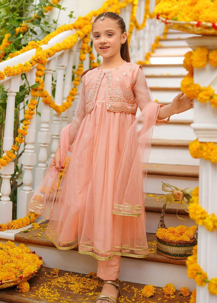Ochre Net Embroidered 3 Piece Suit for Girls -  OFW-SHD-06