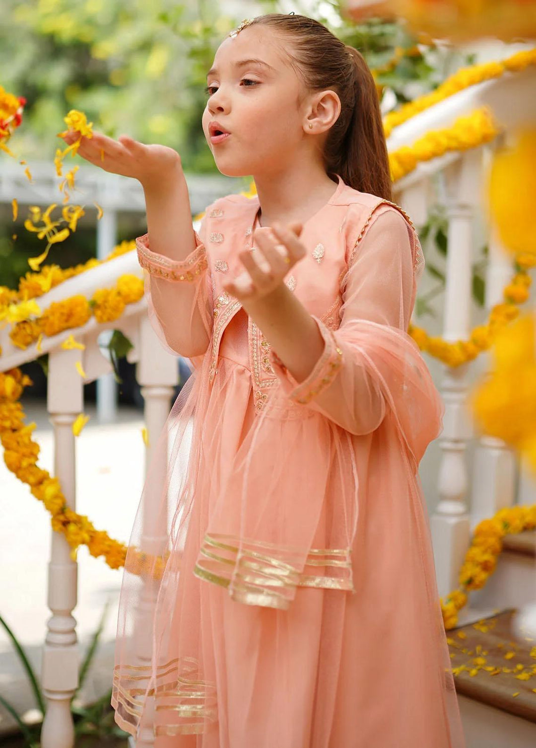 Ochre Net Embroidered 3 Piece Suit for Girls -  OFW-SHD-06