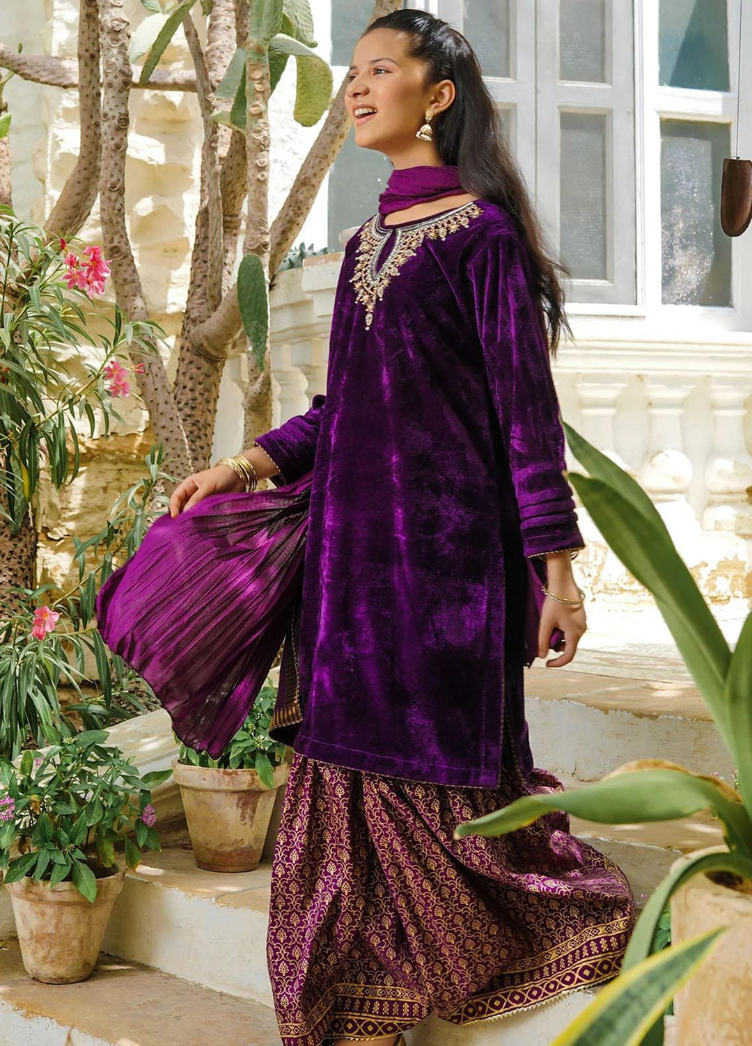 Ochre Velvet Eastern 3 Piece Suit for Girls -  OVF-32